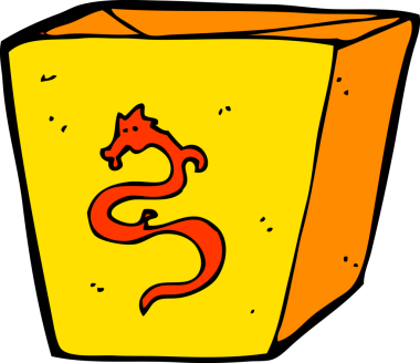 Bir insan tarafından çizilmiş makarna kutusu.