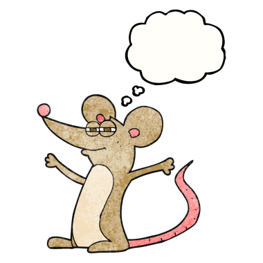 Bir insan tarafından çizilmiş serbest çizim düşünce kabarcığı desenli çizgi film faresi