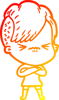 Bir insan tarafından çizilmiş, kızgın bir hipster kızın çizgi çizimi.