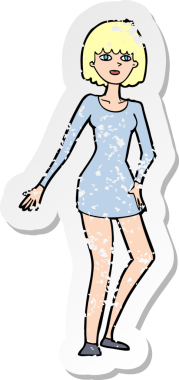 Bir insan tarafından çizilmiş, karikatür giymiş bir kadının gerilimli çıkartması.