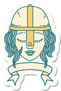 Bir insan tarafından çizilmiş parşömen pankartı olan bir insan savaşçı karakterinin çıkartması.