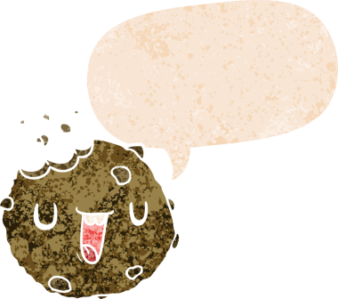 grunge ile konuşma balonu ile çizgi film kurabiyesi bir insan tarafından çizilmiş sıkıntılı retro desen tarzı