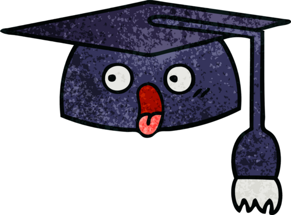 Mezuniyet şapkasının retro grunge deseni bir insan tarafından çizilmiş.