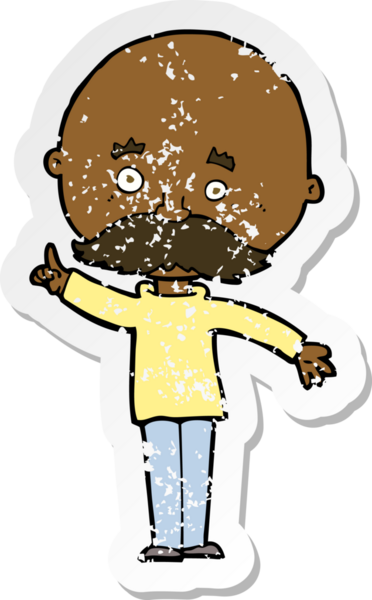 Bir insan tarafından çizilmiş bir fikri olan kel bir adamın gerilemiş retro yapıştırması.