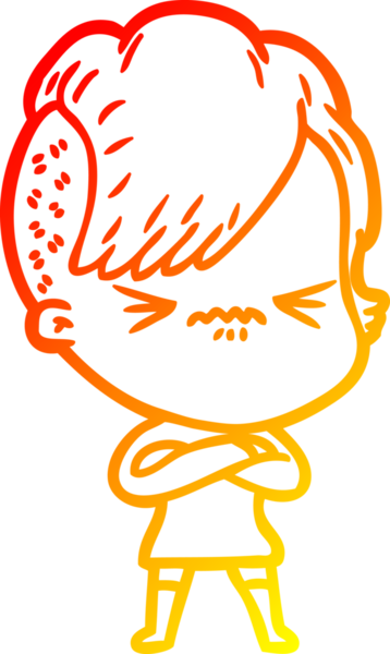 Bir insan tarafından çizilmiş, kızgın bir hipster kızın çizgi çizimi.