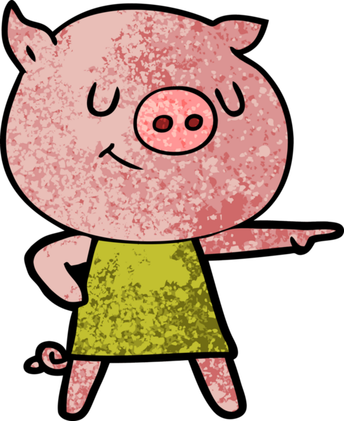 Bir insan tarafından çizilmiş mutlu çizgi film domuzu.