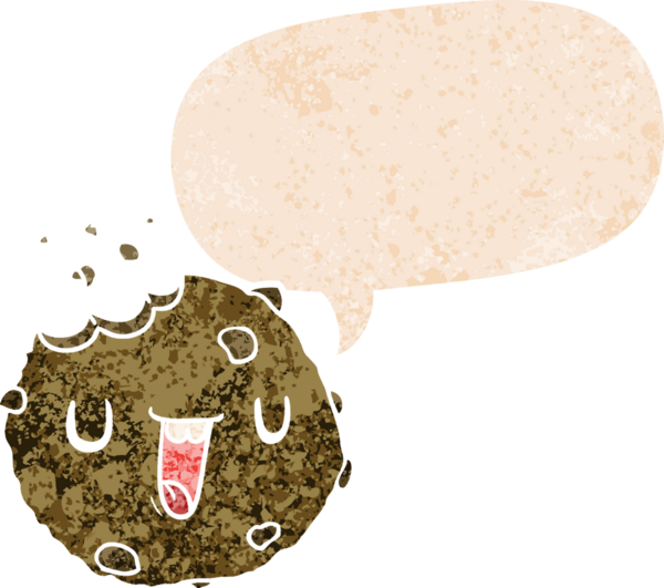 grunge ile konuşma balonu ile çizgi film kurabiyesi bir insan tarafından çizilmiş sıkıntılı retro desen tarzı