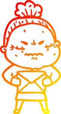 Bir insan tarafından çizilmiş, karikatür çizen yaşlı bir kadın.