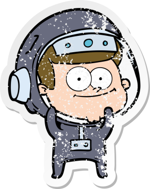 Bir insan tarafından çizilmiş mutlu bir astronot karikatürü.