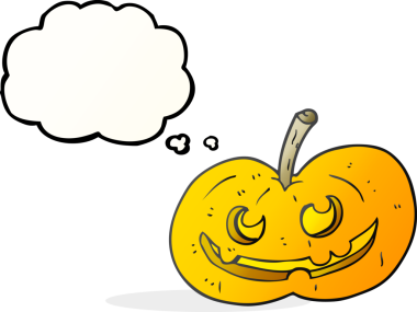 Serbest çizim düşünce baloncuğu karikatürü Cadılar Bayramı balkabağı bir insan tarafından çizildi