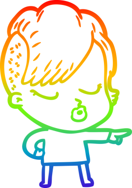 Gökkuşağı gradyan çizgi çizimi Bir insan tarafından çizilmiş güzel hippi kız