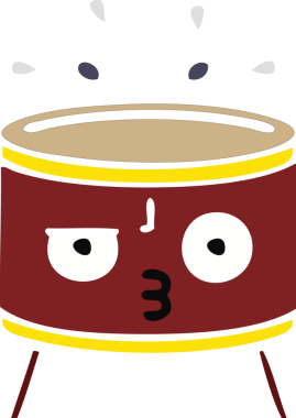 Bir insan tarafından çizilen davulun düz renk retro karikatürü