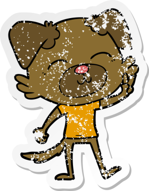 Bir insan tarafından çizilmiş bir karikatür köpeğinin sıkıntılı çıkartması.