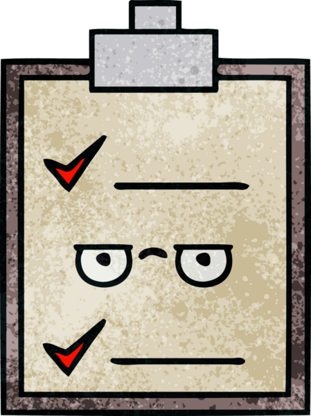 Bir insan tarafından çizilmiş kontrol listesinin retro grunge desen karikatürü