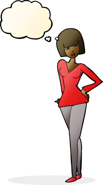 Bir insan tarafından çizilmiş düşünce baloncuğu olan güzel bir kadın.