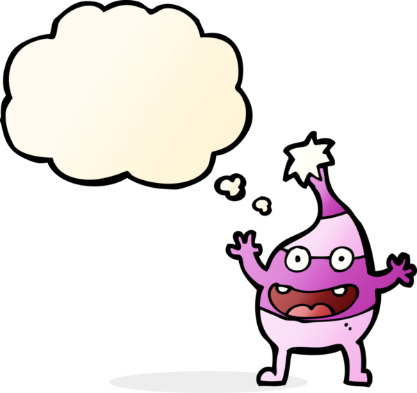 Bir insan tarafından çizilmiş düşünce baloncuklu komik bir yaratık.