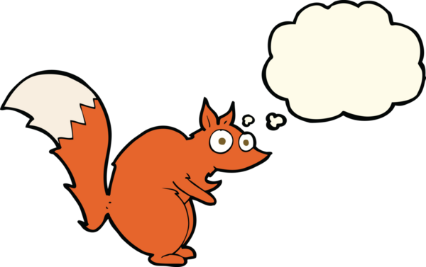 Bir insan tarafından çizilmiş düşünce baloncuklu komik sincap çizgi filmi.