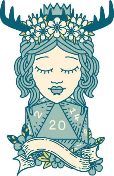 Retro Dövme Tarzı İnsan Druid Bir insan tarafından çizilmiş doğal yirmi zar ile