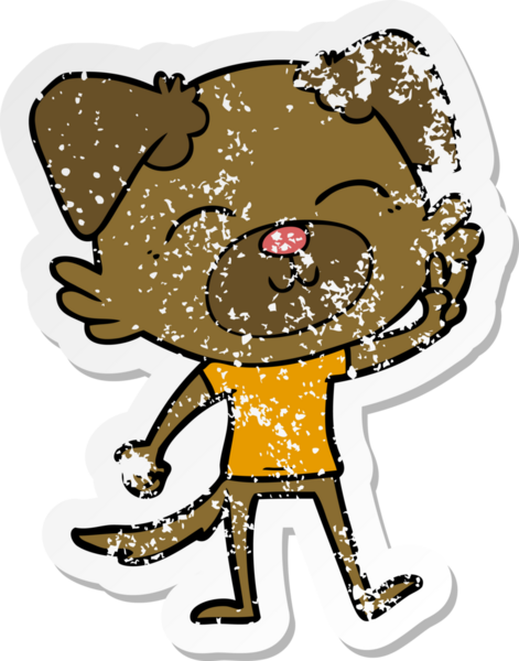 Bir insan tarafından çizilmiş bir karikatür köpeğinin sıkıntılı çıkartması.