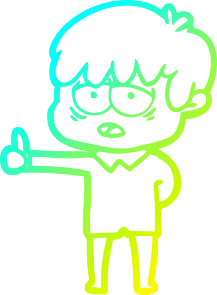 Bir insan tarafından çizilmiş, bitkin bir çocuğun soğuk çizgi çizimi.