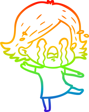 Gökkuşağı gradyan çizimi bir insan tarafından çizilmiş ağlayan bir çizgi kadın çizimi