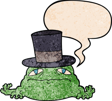 bir insan tarafından çizilmiş, konuşma baloncuğu olan zengin çizgi film karakurbağası