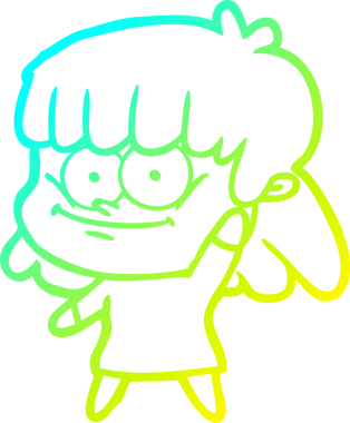 Bir insan tarafından çizilmiş gülümseyen bir çizgi film kızı çizimi.