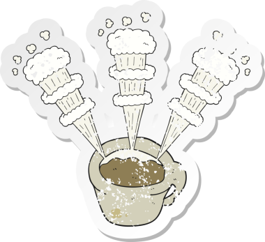 Bir insan tarafından çizilmiş sıcak kahve fincanının gerilimli yapıştırması.