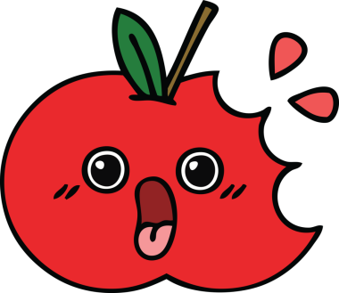 Bir insan tarafından çizilmiş kırmızı elma karikatürü.