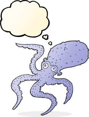 Bir insan tarafından çizilmiş düşünce baloncuklu ahtapot.