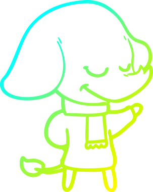 Bir insan tarafından çizilmiş eşarp takan gülümseyen bir filin çizimi.