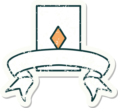 Bir insan tarafından çizilmiş karo asının sancağı olan eski bir etiket.