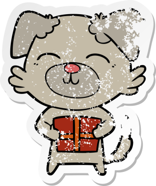 Bir insan tarafından çizilmiş bir karikatür köpeğinin sıkıntılı çıkartması.