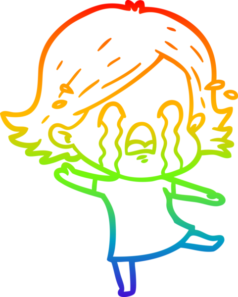 Gökkuşağı gradyan çizimi bir insan tarafından çizilmiş ağlayan bir çizgi kadın çizimi