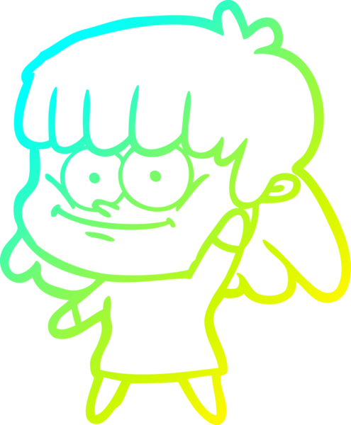 Bir insan tarafından çizilmiş gülümseyen bir çizgi film kızı çizimi.