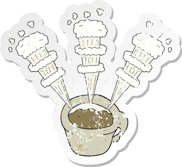 Bir insan tarafından çizilmiş sıcak kahve fincanının gerilimli yapıştırması.