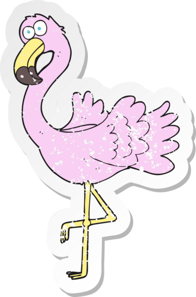 Bir insan tarafından çizilmiş çizgi film flamingosunun gerilimli yapıştırması.