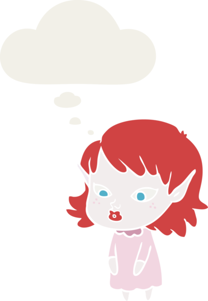 Bir insan tarafından çizilmiş düşünce baloncuğu olan sivri kulaklı çizgi film elf kızı.