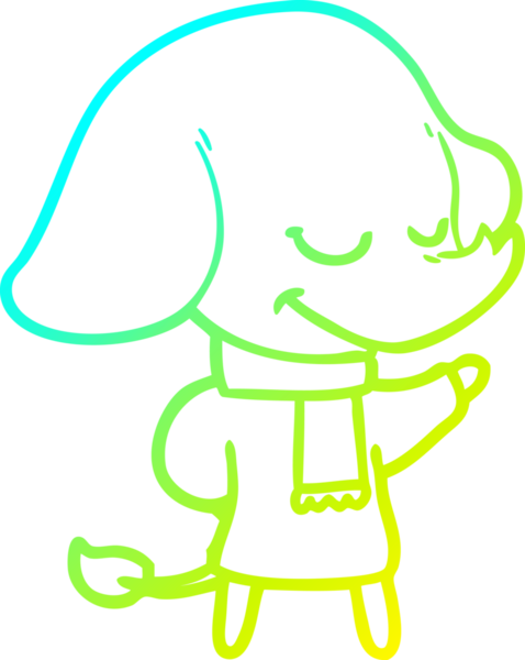 Bir insan tarafından çizilmiş eşarp takan gülümseyen bir filin çizimi.