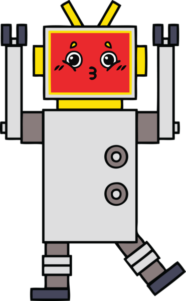 Bir insan tarafından çizilmiş sevimli bir robot karikatürü.