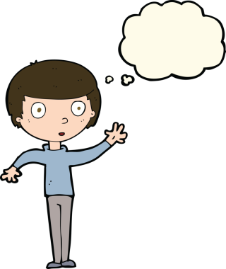 Bir insan tarafından çizilmiş düşünce balonlu çizgi film çocuğu.