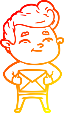 Bir insan tarafından çizilmiş mutlu bir çizgi film karakterinin sıcak çizgi çizimi.