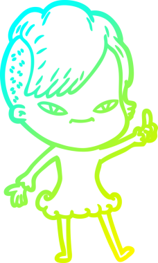 Hipster saç kesimi bir insan tarafından çizilmiş hoş bir çizgi film kızı çizimi.