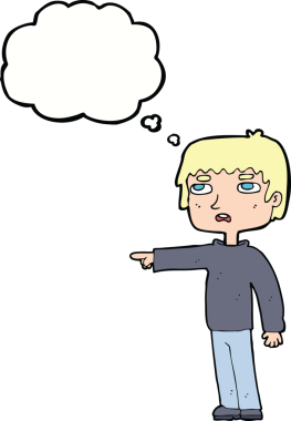 Çizgi filmci çocuk bir insan tarafından çizilmiş düşünce balonuyla işaret ediyor.