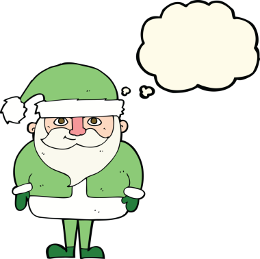 Mutlu noel baba çizgi filmi Bir insan tarafından çizilmiş düşünce baloncuğu ile