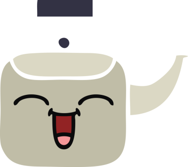 Bir insan tarafından çizilmiş bir çaydanlığın düz renkli retro karikatürü