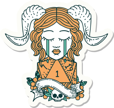 Ağlama etiketi, bir insan tarafından çizilmiş doğal bir D20 zar atışıyla bağlanmış.