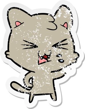 Bir insan tarafından çizilmiş bir karikatür tıslayan kedinin sıkıntılı çıkartması.