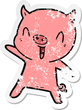 Bir insan tarafından çizilmiş domuz çizgi filminin sıkıntılı çıkartması.