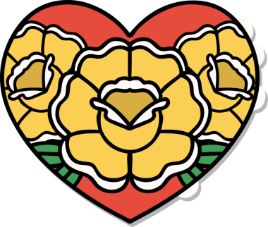 Geleneksel kalp stili dövme çıkartması ve bir insan tarafından çizilmiş çiçekler.